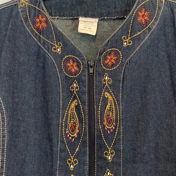 Vintage Adrian Delafield Denim Jacket Like New W/Embroidery Zip Ip Front - Picture 5 of 8